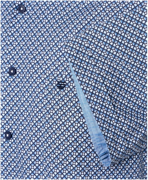 REDMOND Kurzarmhemd blau Schägkaro Print Casual Comfort Fit